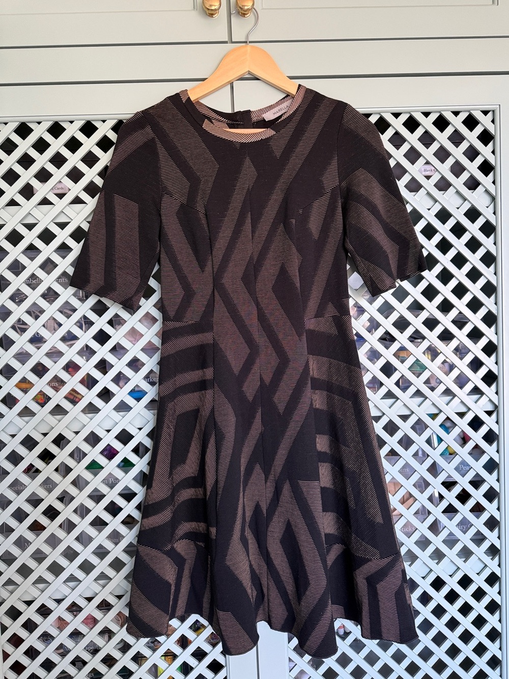 MARELLA Black and Brown Geometric Midi Dress